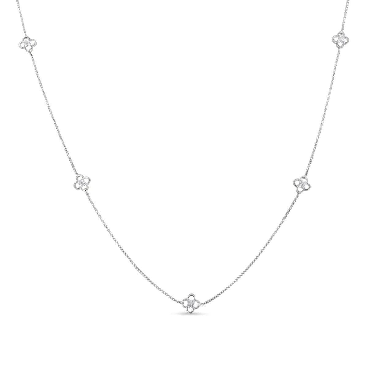 Collar flotante de flor de trébol abierta con diamantes de 1/4 ct en plata esterlina 925 de 18 in (color IJ, claridad I1-I2)