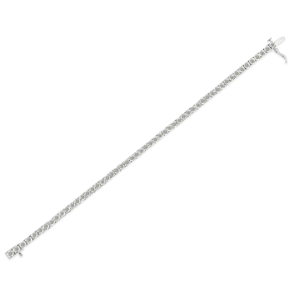 Pulsera de tenis con placa milagrosa engastada con ilusión de diamantes de 3,0 ct en plata esterlina 925 (color IJ, claridad I3) - 7"