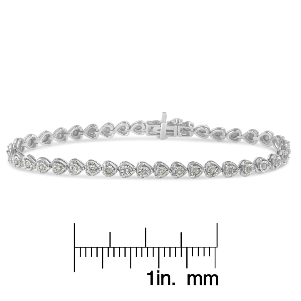 Pulsera de tenis de 7" con eslabones en forma de corazón y diamantes engastados en plata de ley 925 de 1,0 ct (color IJ, claridad I2-I3)