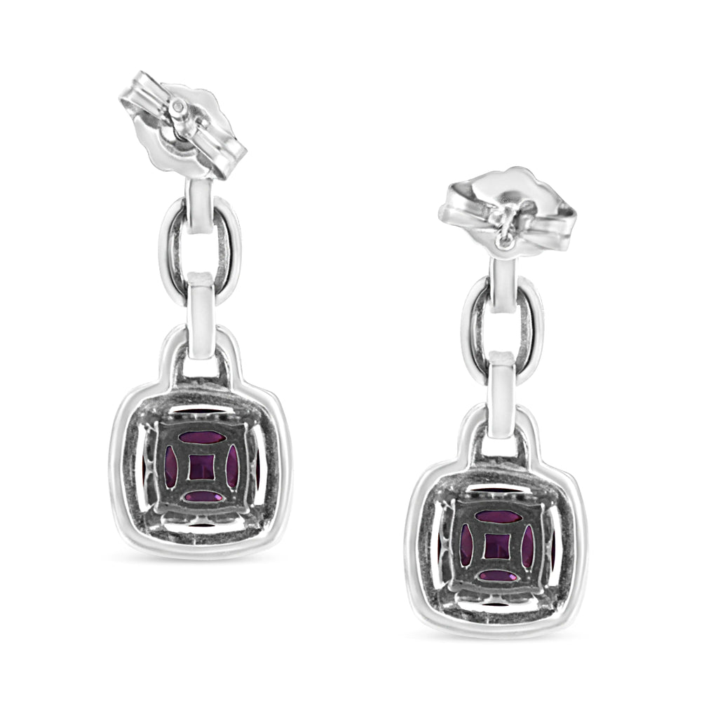 Boucles d'oreilles pendantes en argent sterling 925 de 6 x 6 mm avec améthyste violette naturelle et accent de diamant (couleur IJ, clarté I1-I2)