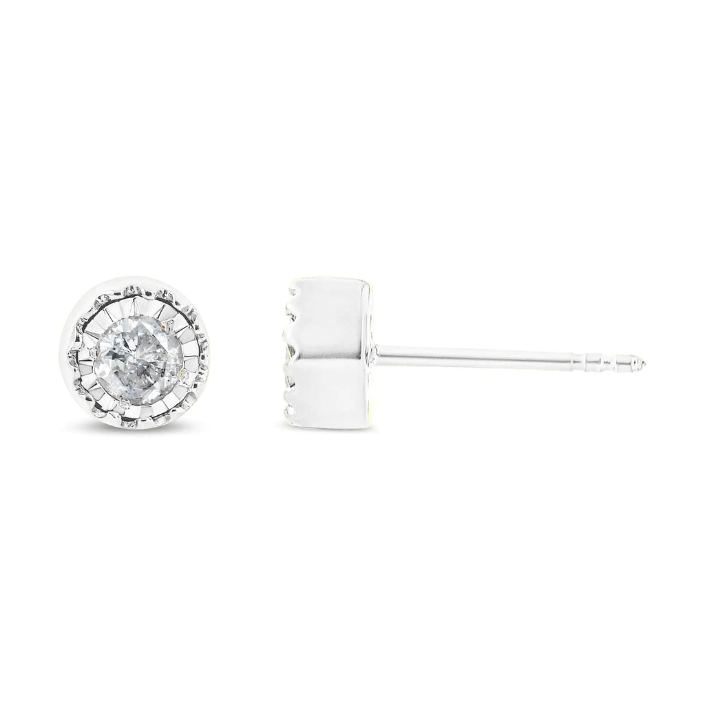 Pendientes de botón con solitario de diamantes de 3/8 quilates en plata de ley 925 Miracle Set (color JK, claridad I3)