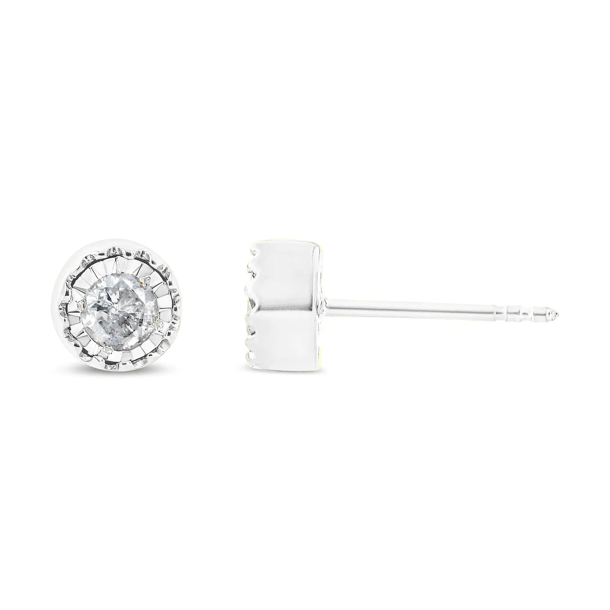 Pendientes de botón con solitario de diamantes de 3/8 quilates en plata de ley 925 Miracle Set (color JK, claridad I3)