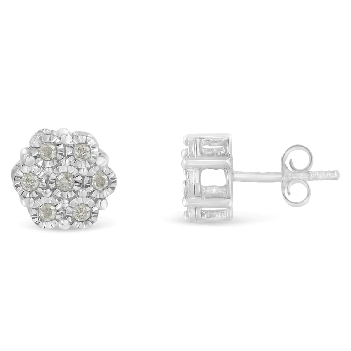 Aros con forma de botón con diamantes de talla redonda de 1/4 ct engastados con flores engastadas en forma de milagro en plata de ley 925 (color IJ, claridad I3)