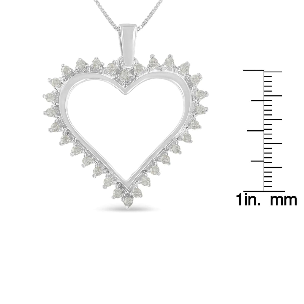 Collier pendentif en argent sterling 925 1/4 ct avec diamant à 3 griffes et cœur ouvert de 18 po (couleur IJ, clarté I3)