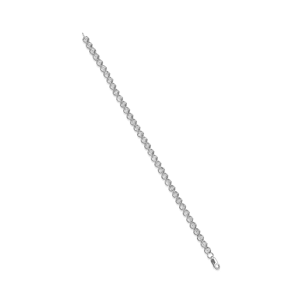 Pulsera de tenis con eslabones redondos en forma de estrella y diamantes engastados en plata de ley 925 de 1/4 ct (color IJ, claridad I2-I3) - Tamaño 7,25"