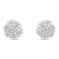 Boucles d'oreilles à tige en argent sterling 925 avec diamants taille ronde de 1/6 ct sertis miracle et bouton floral (couleur IJ, pureté I2-I3)