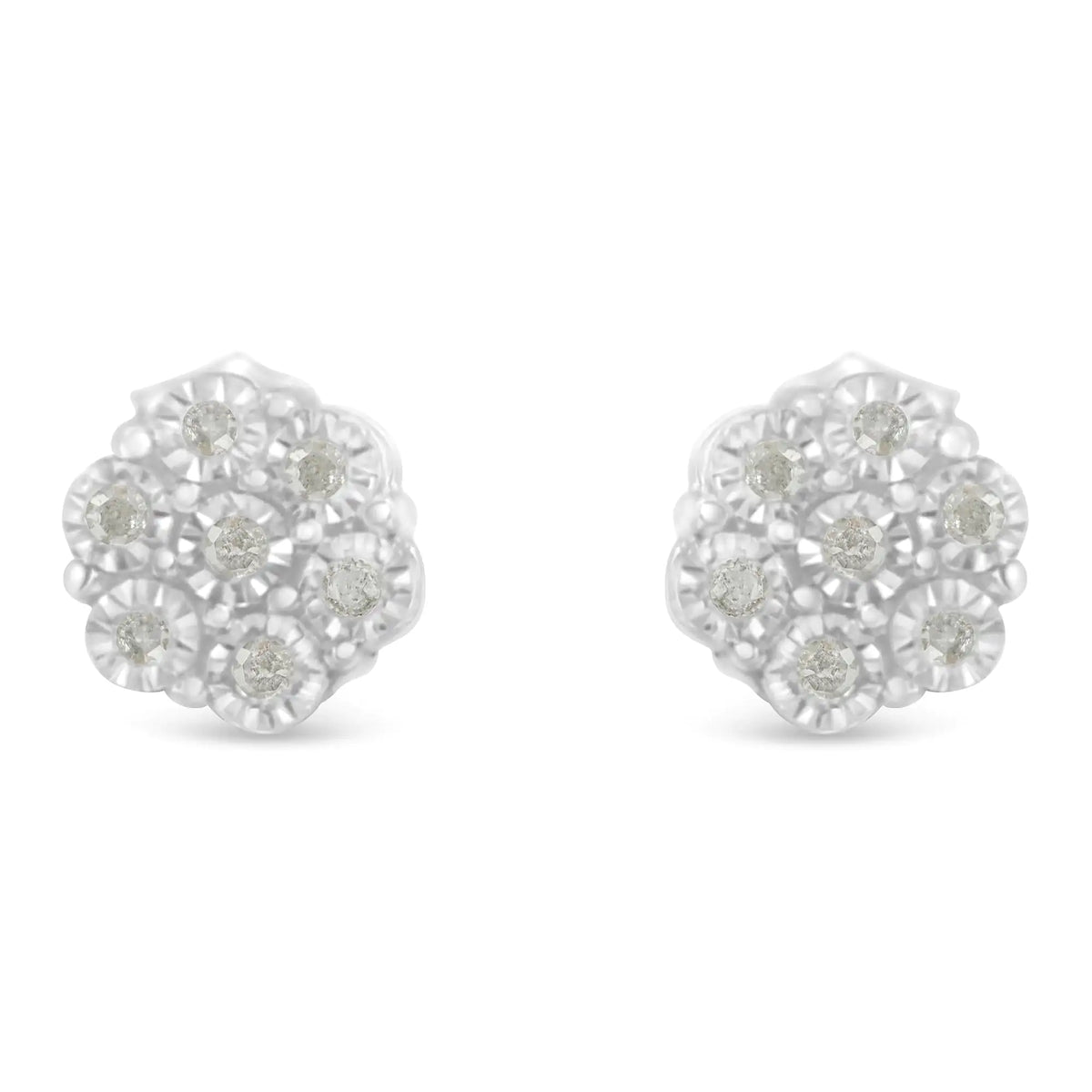 Aros con forma de botón con diamantes de talla redonda de 1/6 ct engastados con flores engastadas en forma de milagro en plata de ley 925 (color IJ, claridad I2-I3)