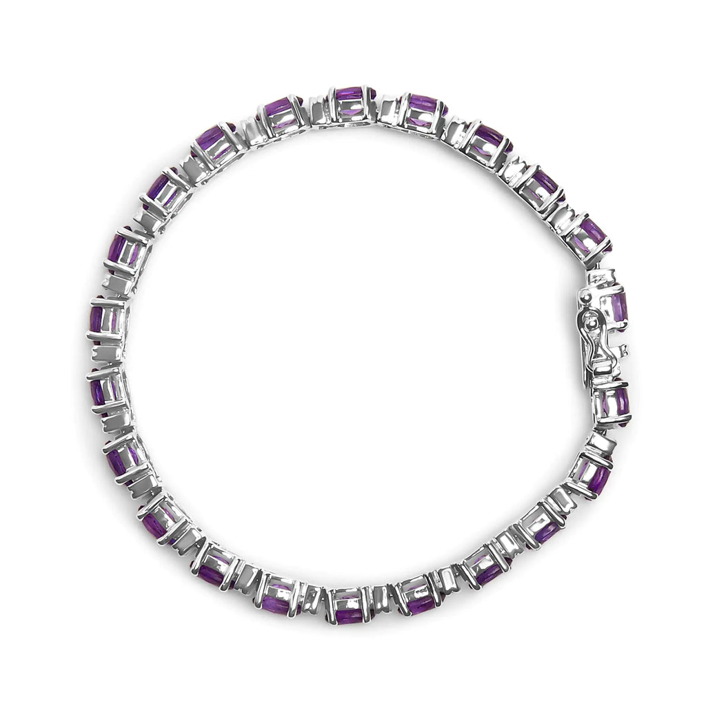 Bracelet tennis en argent sterling 925 avec améthyste ovale alternée et diamant blanc de 9 1/2 ct (couleur IJ, clarté I3) - 7,25 pouces