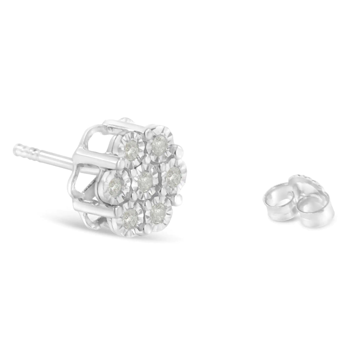 Aros con forma de botón con diamantes de talla redonda de 1/4 ct engastados con flores engastadas en forma de milagro en plata de ley 925 (color IJ, claridad I3)