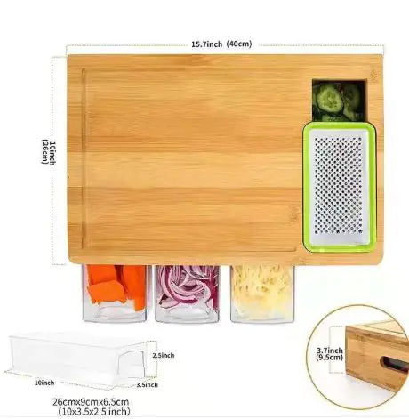 Tabla de cortar verduras multifuncional de bambú con caja de almacenamiento