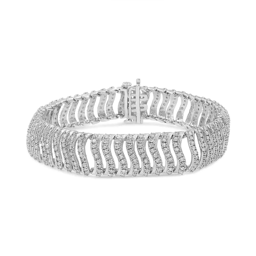 Bracelet à maillons en forme de « S » en argent sterling 925 avec diamants taille ronde de 5,00 ct (couleur IJ, pureté I3) - Taille 7,25