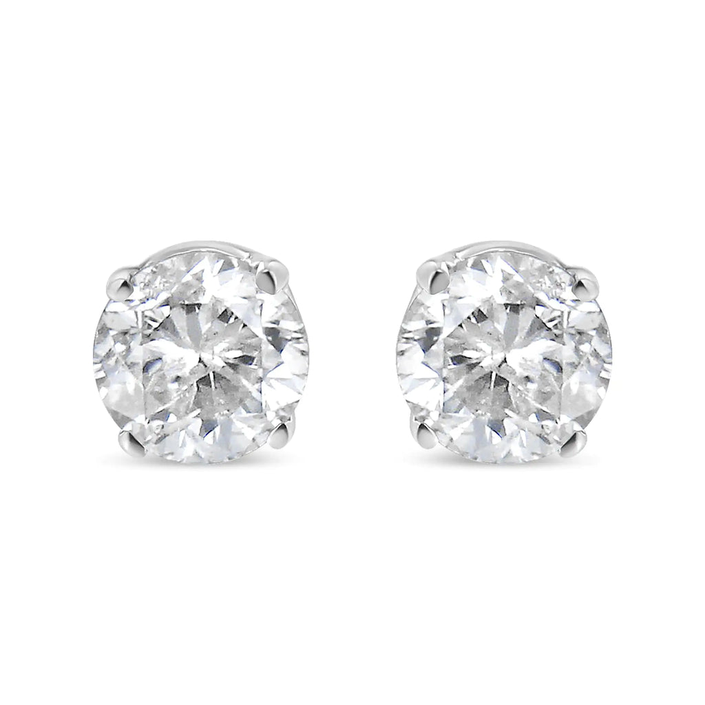 Boucles d'oreilles à tige classiques à 4 griffes en argent sterling 925 avec diamant taille brillant rond presque incolore de 1/2 ct (couleur IJ, pureté I1-I2)