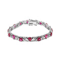 Pulsera de eslabones con detalles de diamantes blancos y rubíes rojos en forma de corazón de plata esterlina 925 (color IJ, claridad I3) - 7,25"