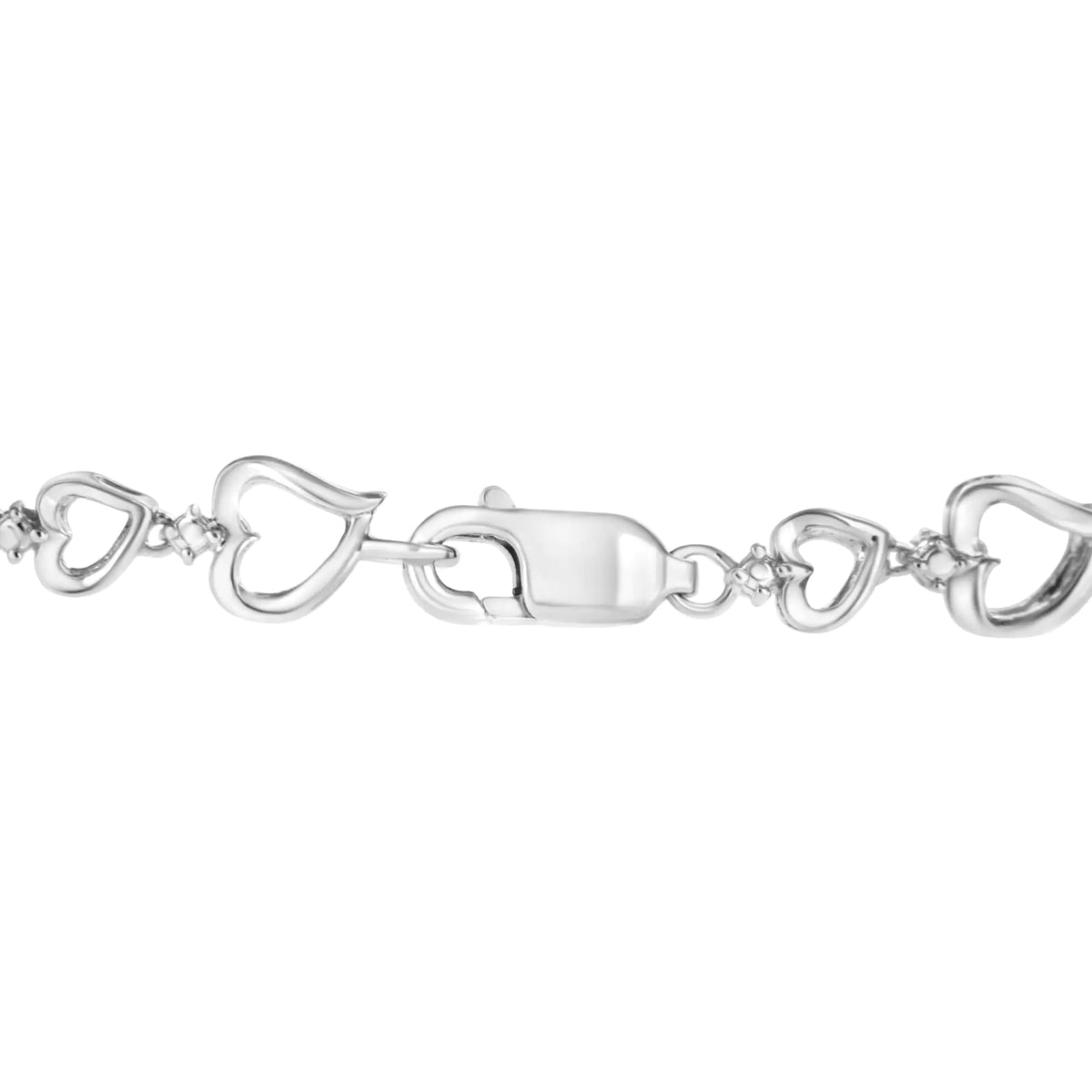 Pulsera de eslabones en forma de corazón alternados con detalles de diamantes engastados en garras en plata de ley 925 (color IJ, claridad I3) - 7,25"