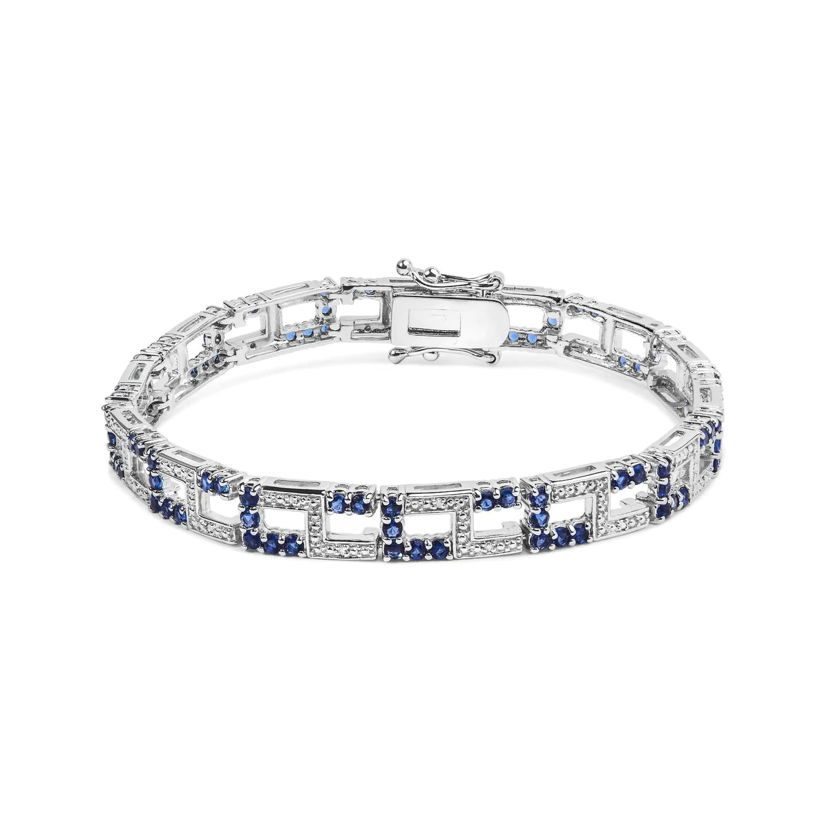 Pulsera de tenis de eslabones abiertos estilo art déco con detalles de diamantes y zafiro azul creado de 4 4/5 quilates en plata esterlina 925 (color IJ, claridad I3) - 7,5 pulgadas