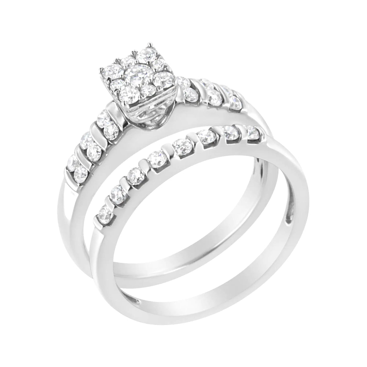 Anillo de compromiso y banda de diamantes cultivados en laboratorio de 3/4 ct en plata esterlina 925 (color FG, claridad VS2-SI1)