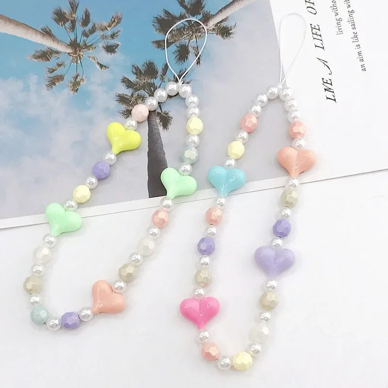 2024 Acrylic Flower Cat Head Beads Charm Phone Chain Lanyard Jewelry for Women Phone Case Strap Butterfly LOVE Letter Accessory