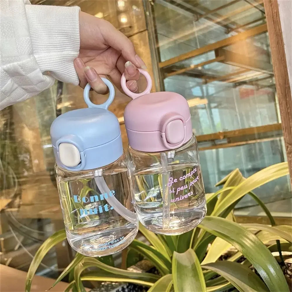 350ML Cute Water Bottles Creative Transparent Straws and Lids Kids Sippy Cup Cartoon Spill Proof Beverage Cups Toddlers Feeding