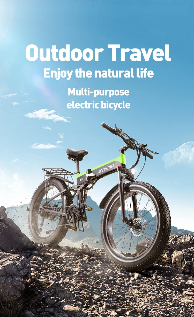 JINGHMA NEW R5 1000W Electric Bicycle 26 Inch Men's Bike 4.0 Fat Tires Ebike 48V 14AH Lithium Battery 45KM/H Mountain Motorcycl