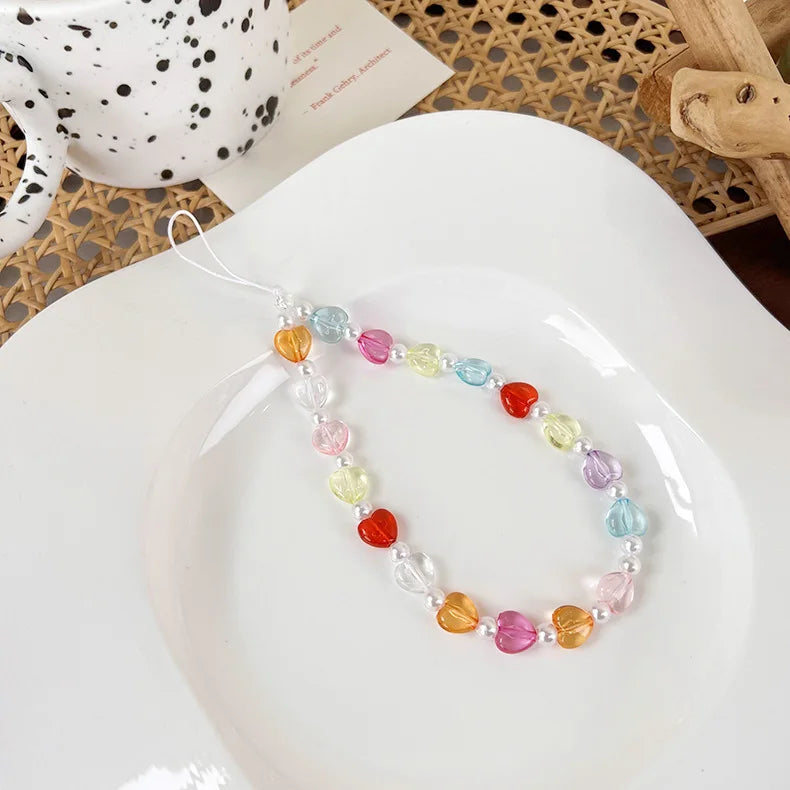 2023 Pink Acrylic Heart Cellphone Chain Lanyard Jewelry for Women Vintage Devil Eye Flower Charm Phone Case Strap Accessories