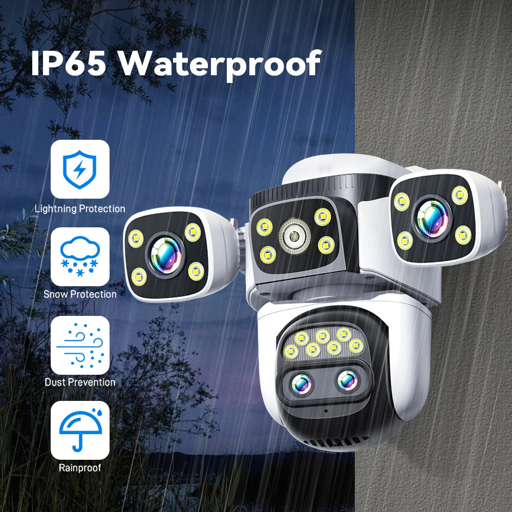 4K 10x Optical Zoom WIFI Camera 8MP Outdoor Four Lens Four Screens PTZ Camera AI Auto Tracking Video Surveillance Support WIFI 6