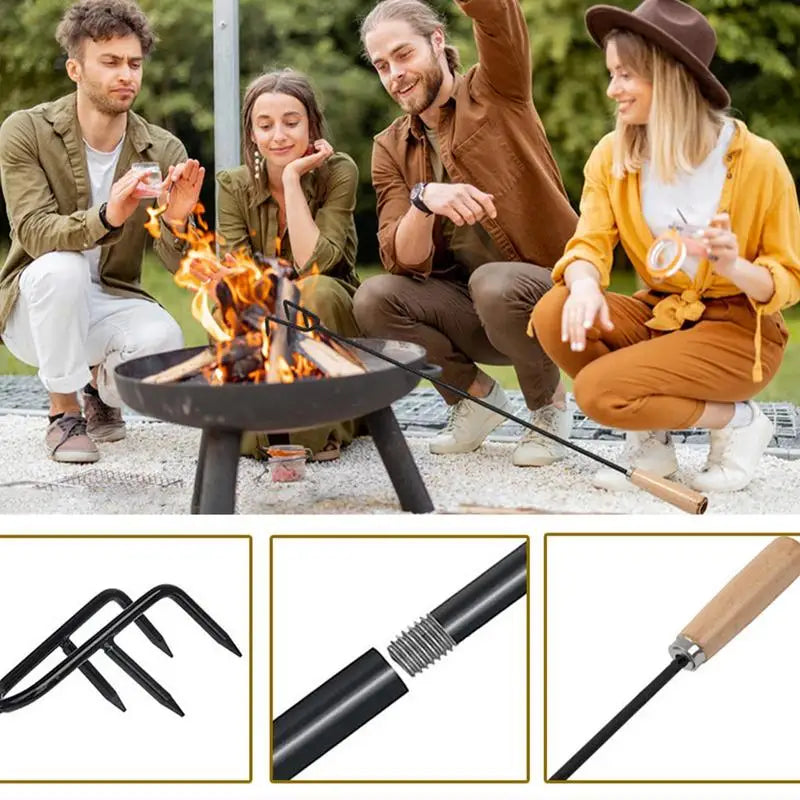Fire Poker For Fire Pit Outdoor Camping Fire Poker 33 Inch Fireplace Poker With Wood Handle Long Campfire Poker Fire Pit Tools