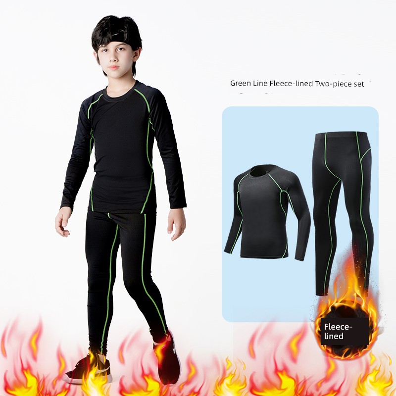 Kids Basketball Bodysuit Training Wear Boys Football Sports Quick Drying Clothes Suit Fall and Winter Running Base Clothing Fleece-lined