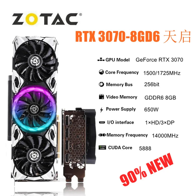 2024 Used ZOTAC GeForce RTX 3070-8GD6 X-GAMING Video Cards RTX 3070 8GB GDDR6 256bit GPU Graphic Card