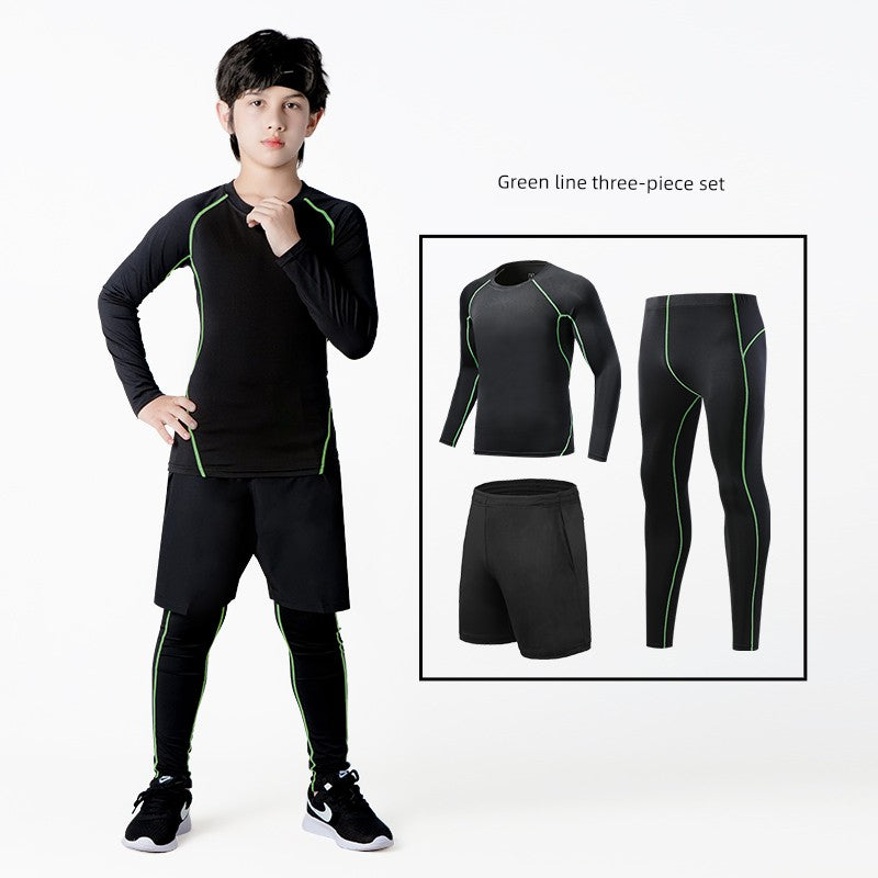 Kids Basketball Bodysuit Training Wear Boys Football Sports Quick Drying Clothes Suit Fall and Winter Running Base Clothing Fleece-lined
