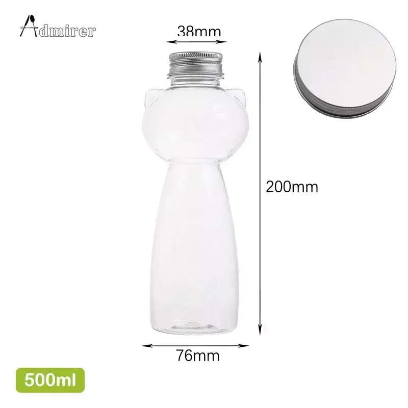 Kawaii Cat Water Bottles for Milk Tea Coffee Juice Portable Drinking Cup Home Transparent Juicing Beverage Drink Bottle Supplies
