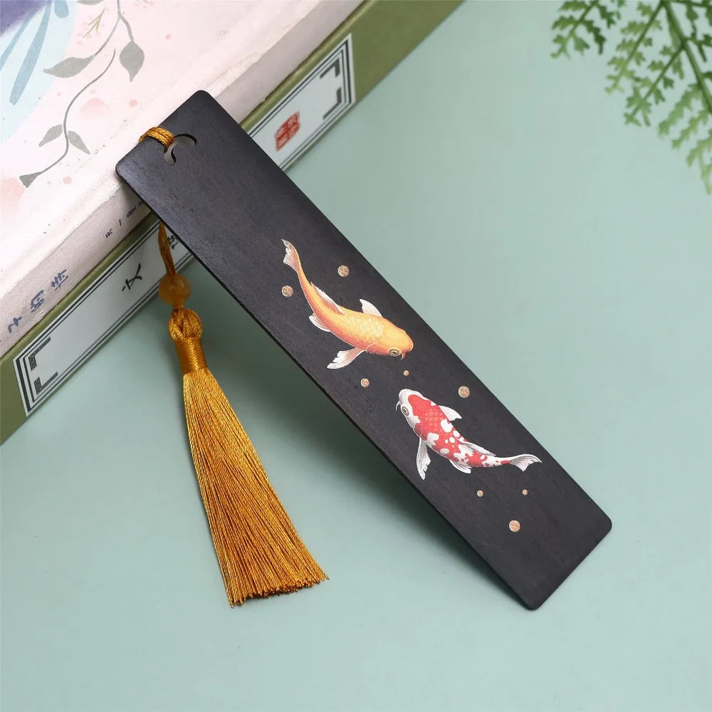Chinese Style Bookmark Ebony Color Painted Book Clip Wooden Retro Carving Students Gift Creative Pagination Mark