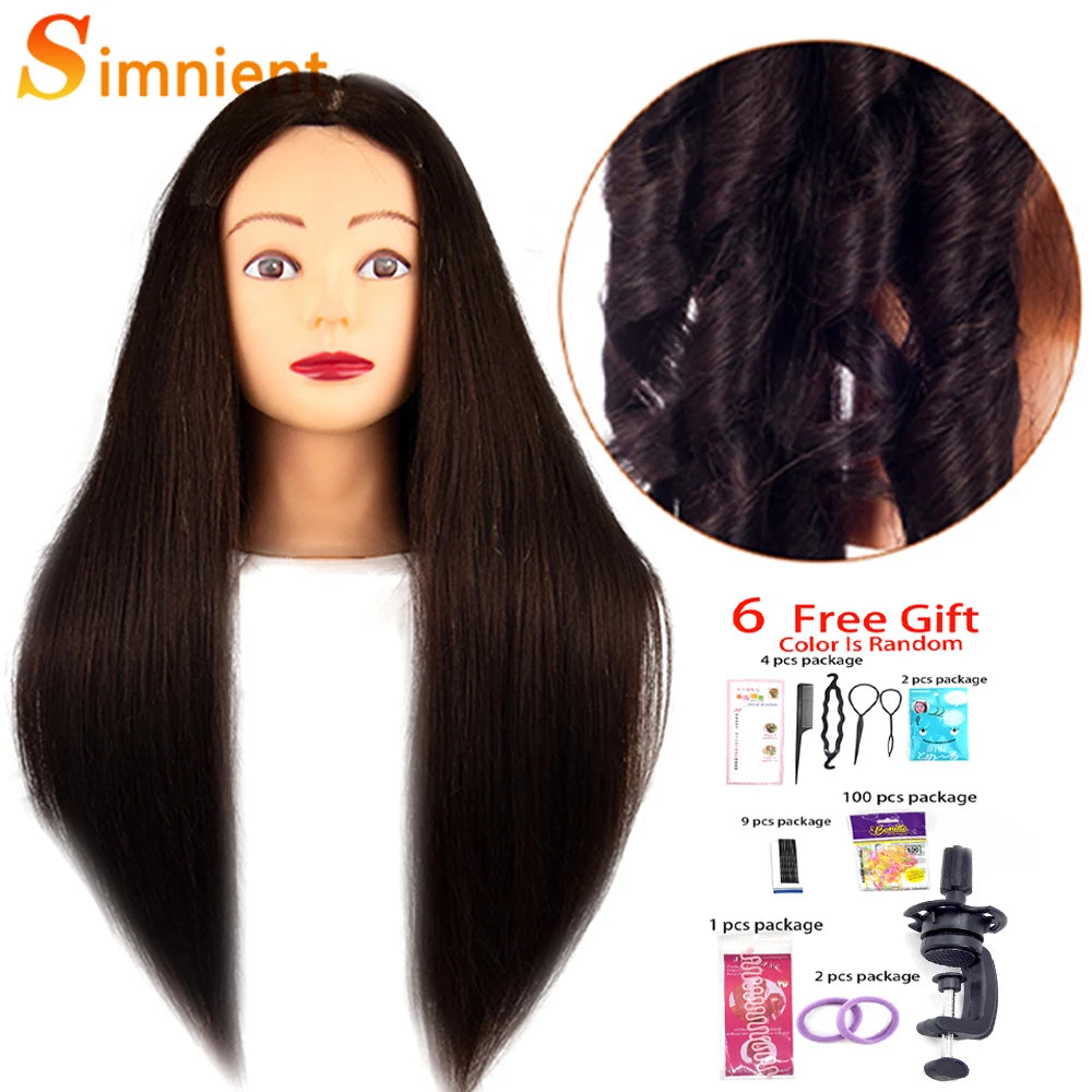 Mannequin Head With 26” 85%Real Human Hair Styling Training Head Manikin Cosmetology Doll Head For Straightening Curling Braid