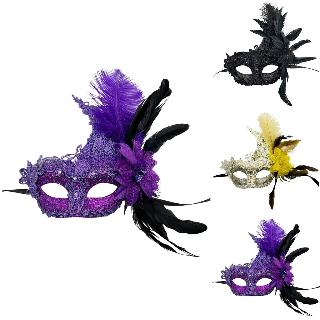 Carnival Masquerade For Women's Faux Feather Party Face Mask Novelty Halloween Christmas Easter Cosplay Party Prom Mask