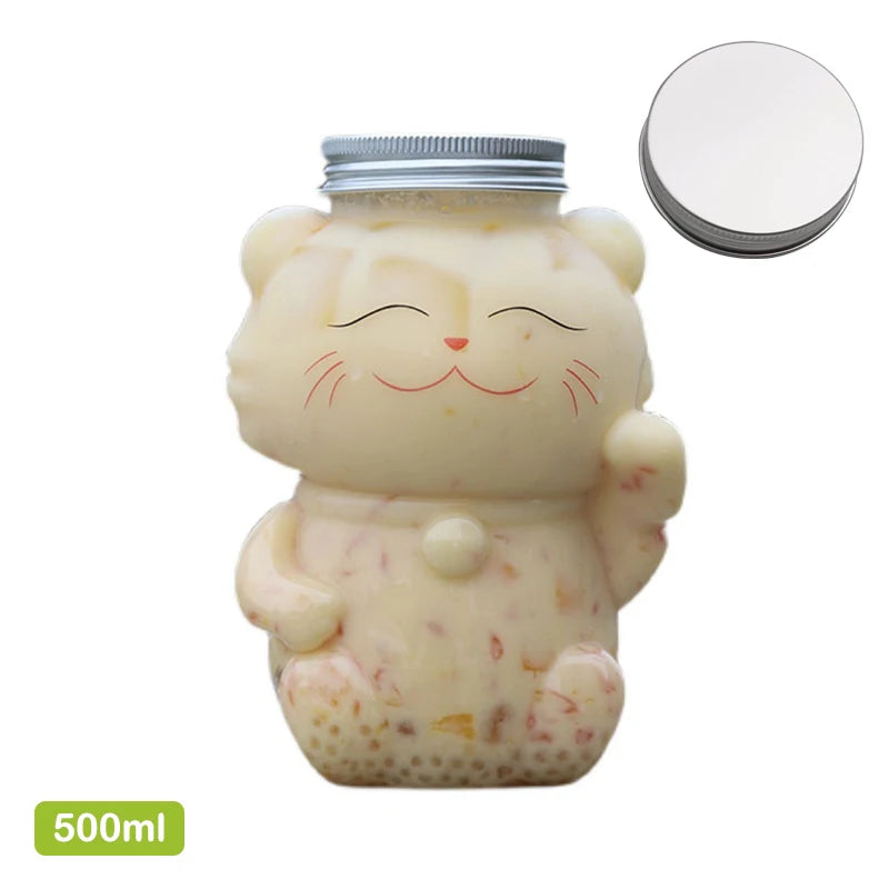 500ML Kawaii Bear Water Bottle For Milk Tea Coffee Juice Portable Drinking Cup Home Transparent Juicing Beverage Drink Bottles