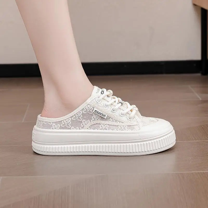 Women Slippers Outdooor Mesh Breathable Lace Up Thick Sole Sandals Wear Resistant Non-slip Fashion Causal Versatile 2024