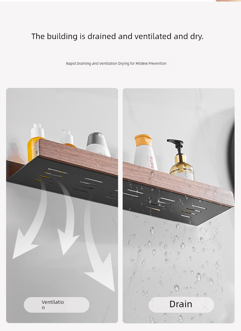 Punch-Free Kitchen Washstand Wall-Mounted Solid Wood Storage Rack