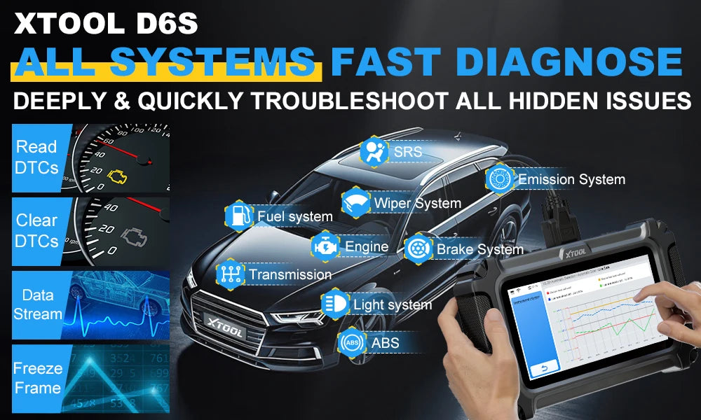 XTOOL D6 D6S Car Diagnostic Tools All System Automotive Scanner For All Car 30+ Services Lifetime Free Update Built-in CANFD FCA