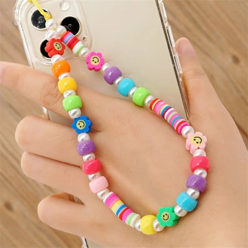 Simple Clay Fruit Charm Phone Chain Jewelry for Women Phone Lanyard Acrylic Resin Evil Eye Star Phone Case Strap DIY Accessories