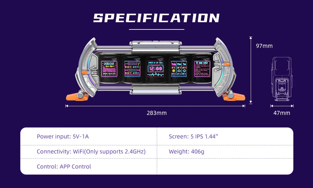 Divoom Times Gate - Cyberpunk Gaming Setup Digital Clock with Smart APP Control, WiFi Connect, RGB LED Display,