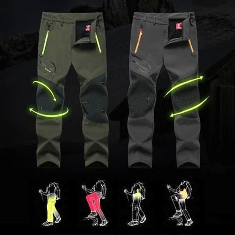 Mens Autumn Winter Outdoor Windproof Waterproof Breathable Warm Hiking Casual Trousers Camping Climbing Skiing Fleece Long Pants