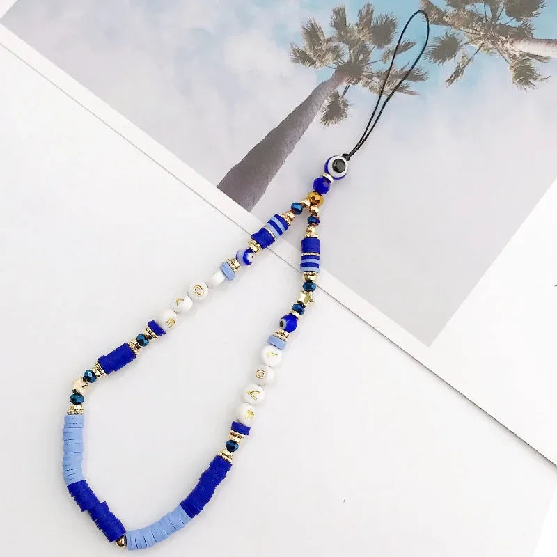 Bohemian Butterfly Soft Pottery Phone Chain Lanyard DIY Letters LOVE Pearl Beaded Phone Case Rope Charm Jewelry Accessories 2023