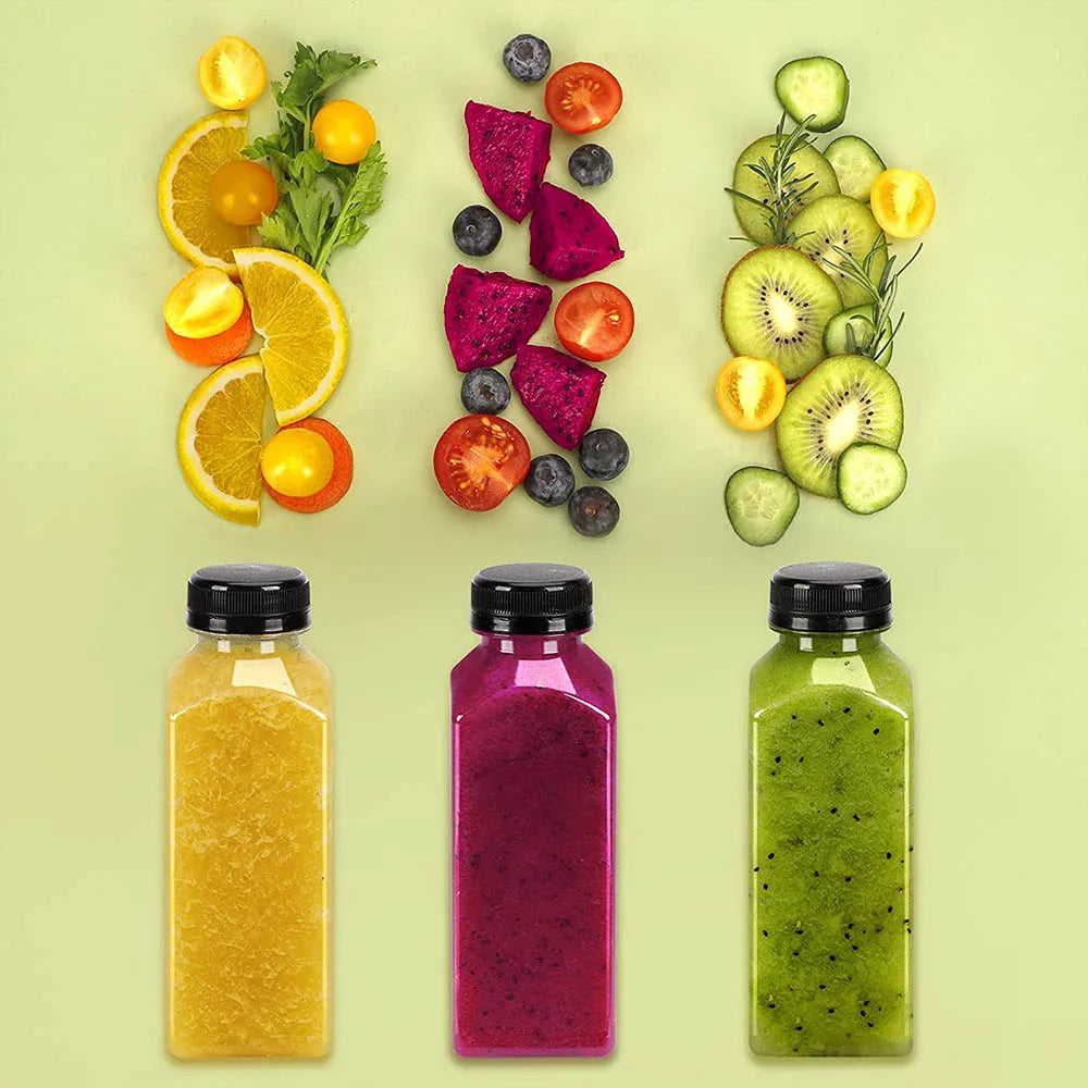 12/24pcs Empty Plastic Juice Bottles with Caps, Reusable Water Bottles Clear Drink Containers for Juice Milk Smoothie Beverages