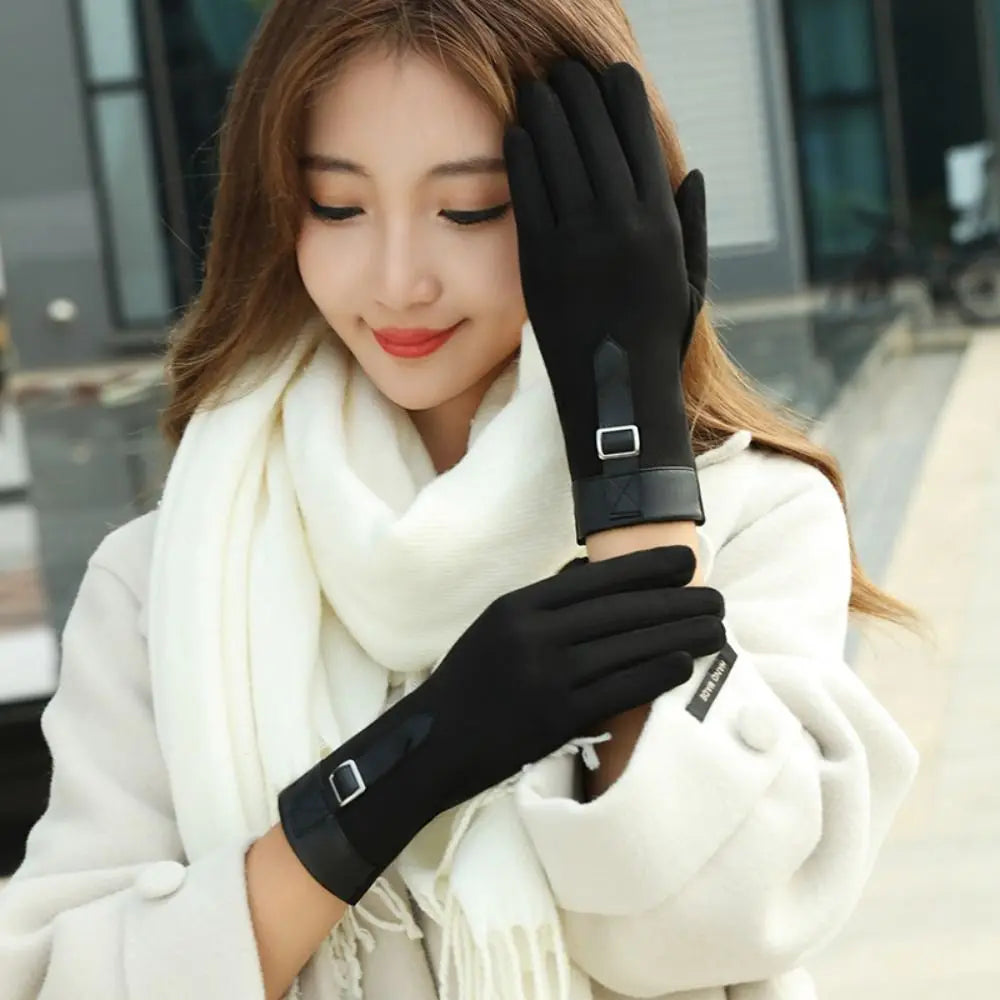 Fashion Thickened Women Suede Velvet Gloves Full Finger Plush Touch Screen Gloves Windproof Keep Warm Winter Mittens Outdooor