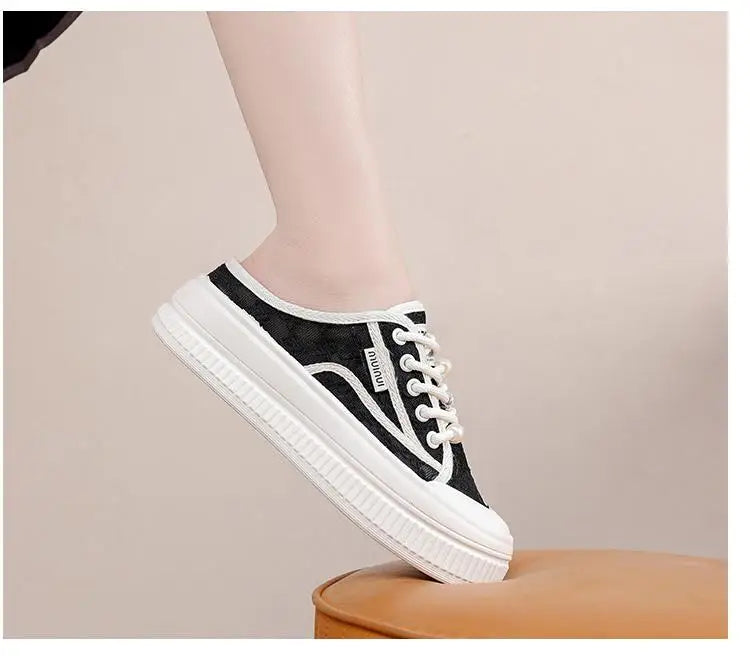 Women Slippers Outdooor Mesh Breathable Lace Up Thick Sole Sandals Wear Resistant Non-slip Fashion Causal Versatile 2024