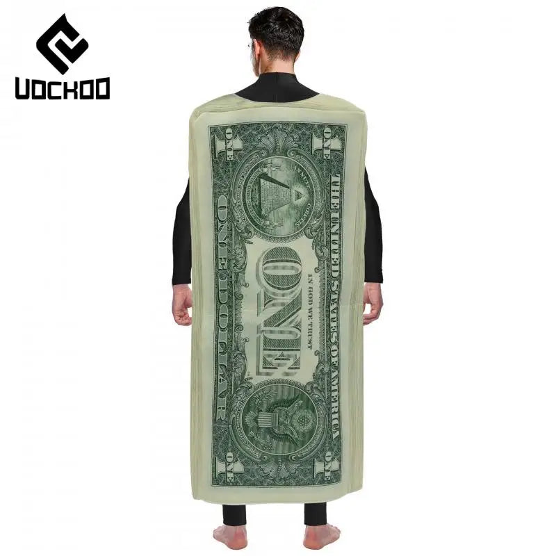 Adult 1 Dollar Bill Costume Carnival Party Jumpsuit Funny Sponge Print Outfit Money Fancy Dress Cosplay Clothes Novelty Gifts