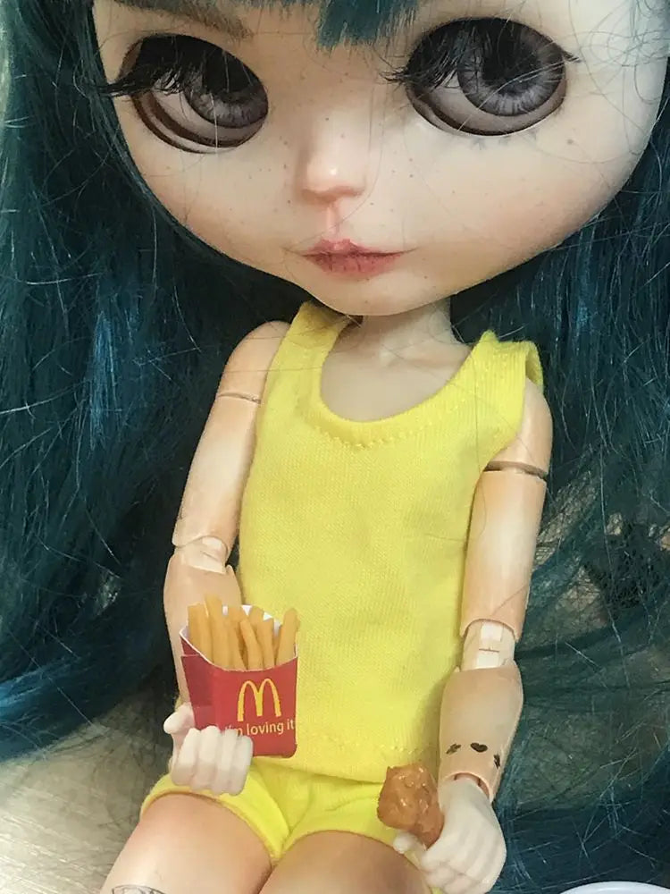 NEW 1/6 Scale Dollhouse Miniature Fried Chips Chicken Leg Ice-cream Orange Juice Mini Fast Food for Doll House Kitchen Play Toys