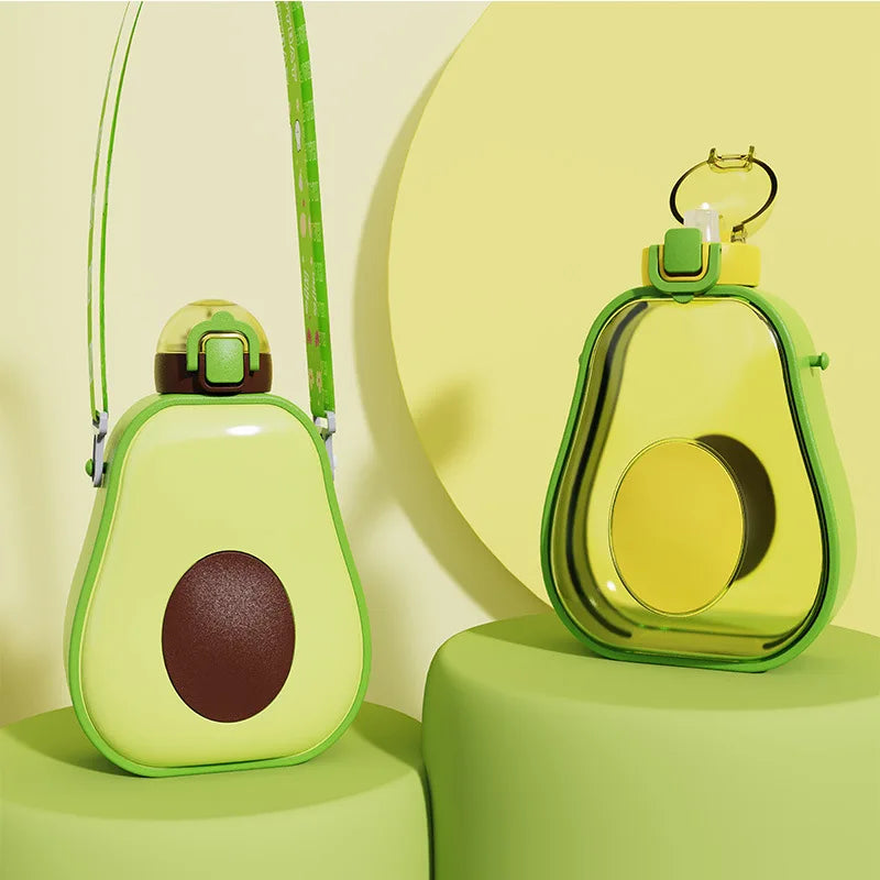 600ML Creative Water Bottle with Straw Cute Avocado Plastic Children's Water Cup Portable Outdoor Sports Travel Beverage Drinkis