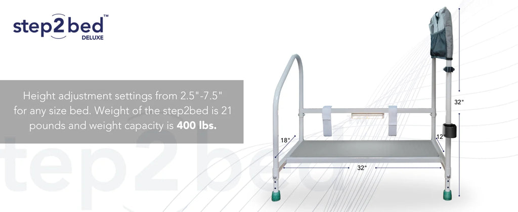 Deluxe Bed Rails for Elderly Adults - Adjustable Height Bed Safety Rail for Seniors with Cane Holder, LED Light, Mesh