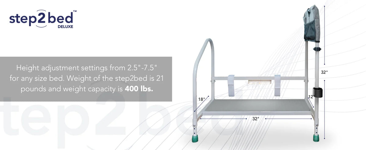 Deluxe Bed Rails for Elderly Adults - Adjustable Height Bed Safety Rail for Seniors with Cane Holder, LED Light, Mesh