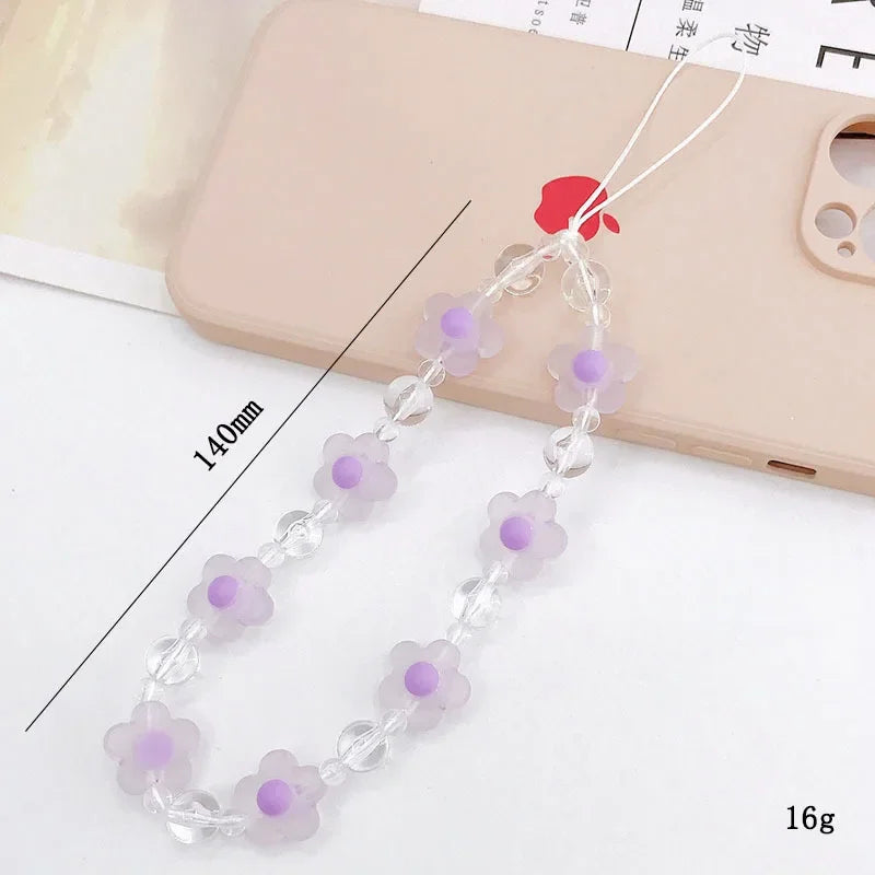 2024 Acrylic Flower Cat Head Beads Charm Phone Chain Lanyard Jewelry for Women Phone Case Strap Butterfly LOVE Letter Accessory